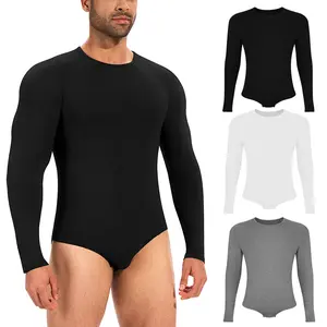 CATTIBOR Mens One Piece Crew Neck Shapewear Long Sleeve Bodysuit,Men Romper Soft Pajamas Jumper,Men Round Neck Bodysuit,Men One Piece Crew Neck Romper Body Suit Basic Shapwear Menswear & Underwear For All Seasons