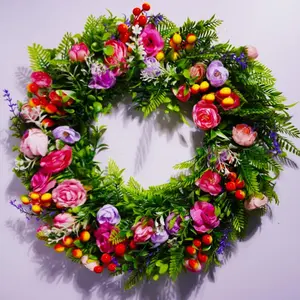 Spring Wreaths for Front Door,  Wreath for Decorating with Daisy and Lavender, Wildflower Wreaths Indoor Outdoor, Summer Home Windows Wall Farmhouse Wedding Decor Ornaments Decoration