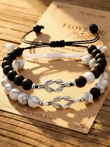 2pcs Matching Couple Bracelets for Women Men, Adjustable Handmade Braided Bracelets, Friendship Relationship Jewelry, Pinky Promise Distance Gift, Valentine's Day Gift for Boyfriend Girlfriend