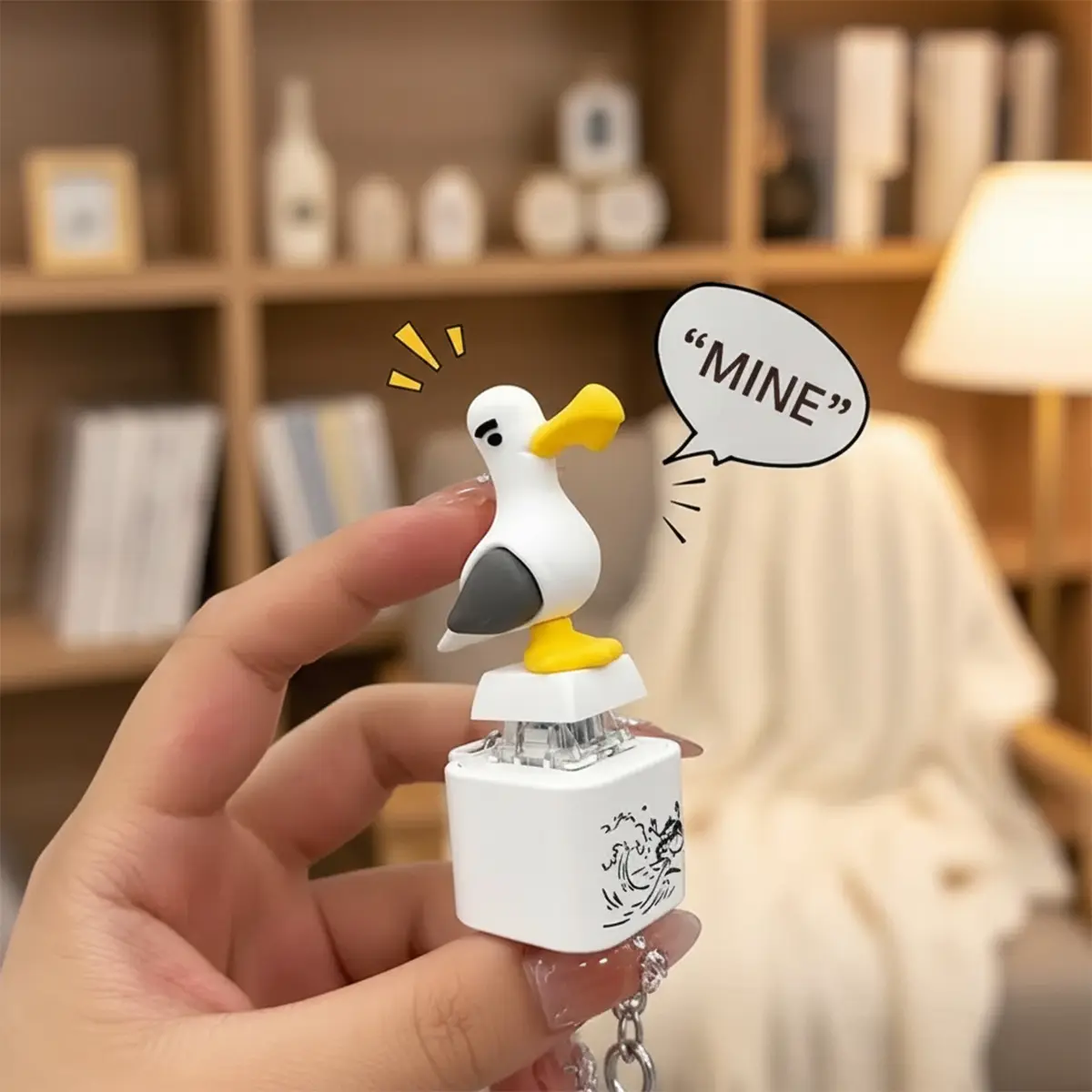 1/2/4Pcs Novelty Seagull Keychain Keyboard Clicker Button Keychain With Real Sound & LED Light Keyring, Funny Stress Relief Toys