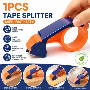 Portable Packaging Tape Dispenser, Ergonomic Handheld Heavy-Duty Cutter and Sealer, Blue and Design, Lightweight, Durable Plastic Structure