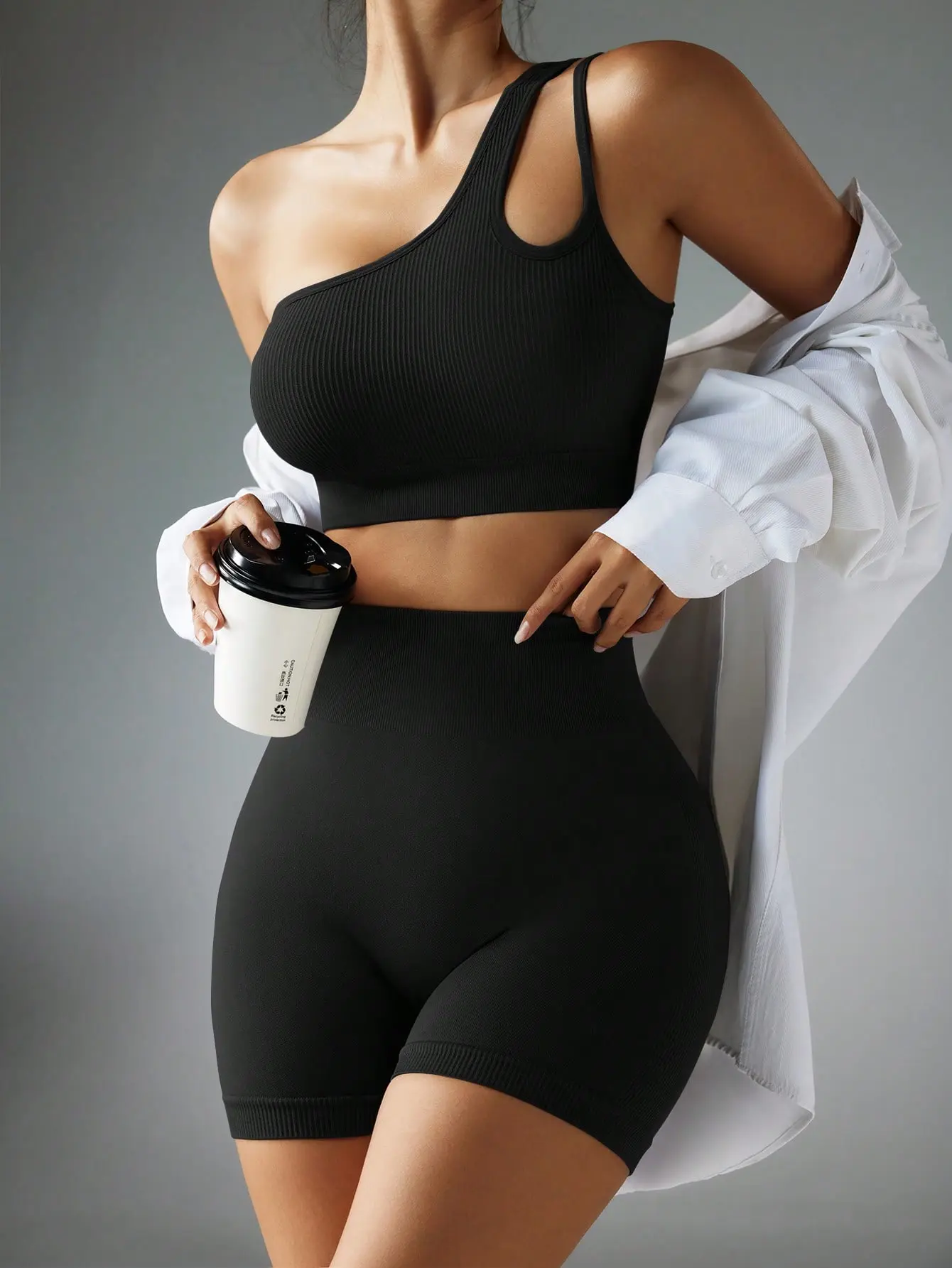 【Clearance sale】 Backless Halter Crop Top&High Waist Shorts Workout GymYoga Two-Piece Sporty Breathable Comfy Fitness OutfitsforWomen-Soft Smoothing Shorts Flattering Activewear-Summer Sportswear  Solid Color Ruffle Trim SetWomen's Short Sleeve Yoga Set