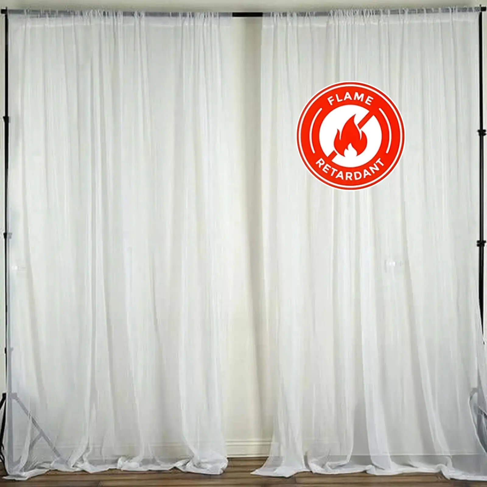 2 Pack 5ftx10ft White Chiffon Backdrop Drape Curtains - Durable, Flame-Resistant Sheer Organza Panels with Rod Pockets, Home Decoration Curtain for Photography, Banquet Halls, Corporate Events (2 Panels Included)