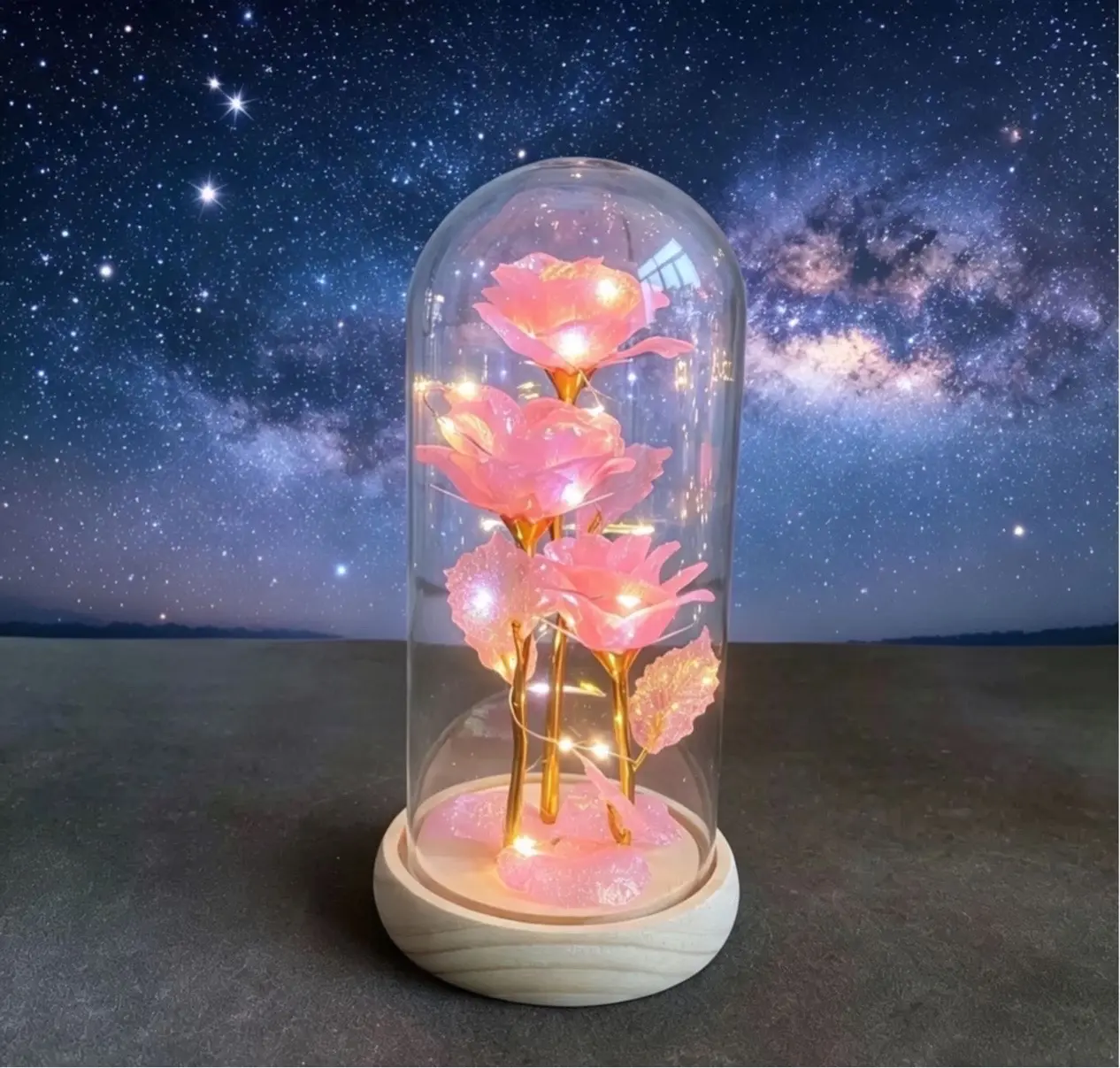 LED Rose Lantern Birthday Gifts for Women Colorful Galaxy Crystal Light Up Rose Flowers in A Glass Dome Her Valentines.Classic Eternal Romantic Creative Gifts Perfect Surprise Idea (Multicolor)