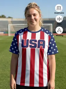 Women's Usa Oversized Flag Colorblock Short Sleeve T-Shirt, Eagle Print Sporty Top, Gym Workout Tee, Daily Wear and Outdoor Sports, 2026 World Cup Memorial Edition