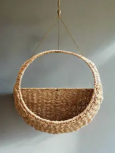Natural Seagrass Basket for Wall Decor Versatile Greenery for Living Room Bedroom or Office Easy to Use and Enhances Any Room's Aesthetic Seagrass Round Storage Basket Seagrass Decorative Storage Bucket Woven Storage Baskets