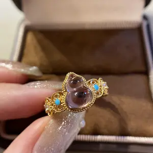 Copy heart copy bracelet | mothers day gift ideas | engagement rings | womens mens gifts | Fashion accessories | Universal Jewelry Decoration | Women's accessories gift | Diamond Ring | Floral Alloy Amethyst Openwork Gourd Ring | Affordable Luxury Jewelry