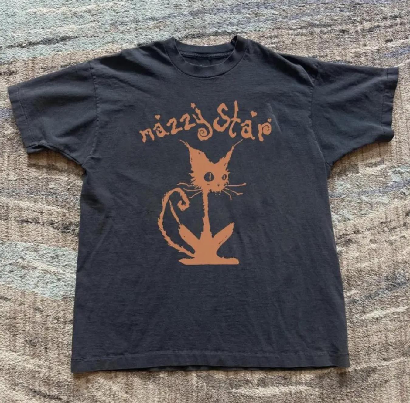 Gildan Men’s and Women’s T-shirt, Mazzy Star band tee with orange cat graphic tee, Y2k Unisex Graphic Tees Gothic Grunge Emo Scene Amity Affliction Style Clothes Menswear Womenswear Streetwear