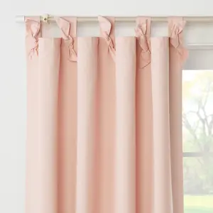 42"W x 84"L Tie Top Embellished Kids' Blackout Window Curtain Panel Pink with Ties - Pillowfort