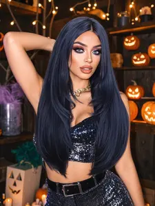 Halloween Blue Long Wig for Women, No Bangs High-Temperature Fiber Fashionable Hairpiece, Synthetic Hair Pieces, Perfect for Festive Wear & Daily Activities