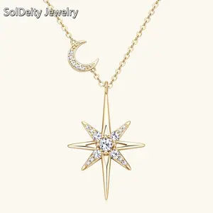 Sterling Silver Moissanite Decorative Pendant Necklace Fashion Star and Moon Design Exquisite Jewelry for Party Everyday Decor Birthday Gifts