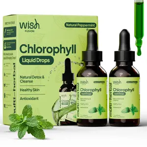 Wish Fusion Liquid Chlorophyll Drops 2 Pack (60ml Each) – Organic Chlorophyll Supplement for Gut Health, Energy, Skin Support & Daily Detox – Vegan, Natural Peppermint Flavor