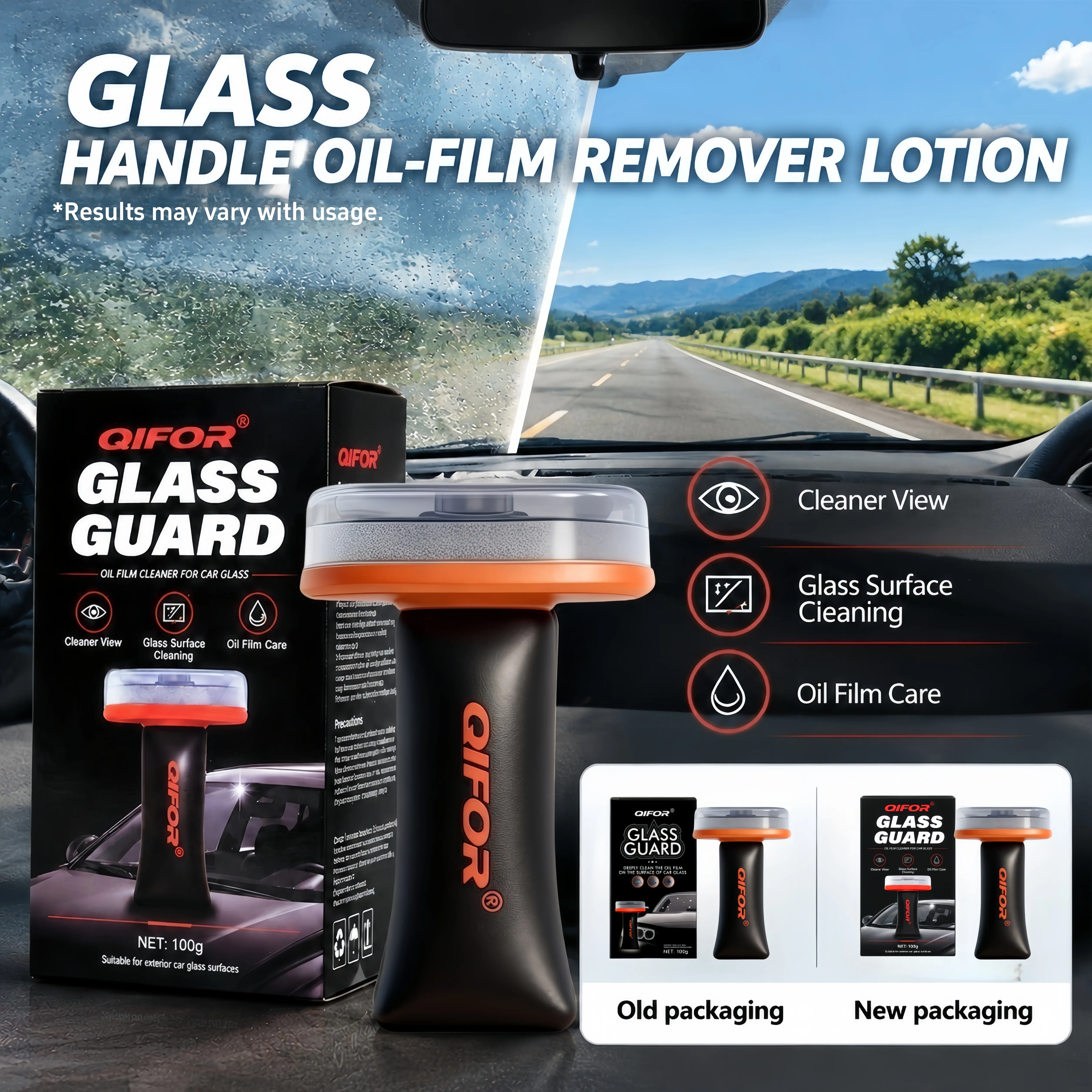QIFOR Automotive Handheld Oil Flmr Cream,Glass DecontaminationWithoutTraces,Window Oil Film Cleaning,FastCleaning, CompactAnd Easy To Cary-100g Degreaser Cleaner