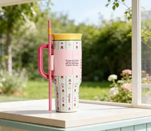 Owala Floral Print Tumbler 40oz Spring Garden Fresh Bottle with Macaron Lid & Food-Grade Straw for Picnics Outings & Commutes  Drinkware Flasks Bottled Mug Portable