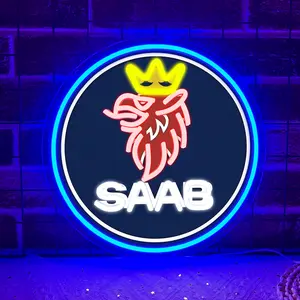 SAAB Neon Sign, LED Car Sign Neon Light Truck Bus Lighting Wall Hanging Sign, USB Powered for Man Cave, Porch, Parking Lot, Workshop, Garage, Neon Accent Lights