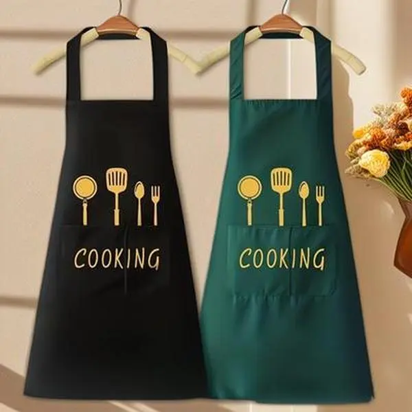4 Pack Waterproof Kitchen Aprons 2 Black 2 Green Oil Proof Cooking Bib Apron
