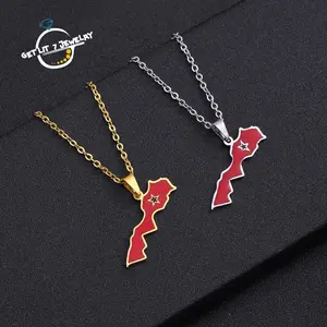 Moroccan Flag Map Necklace | Elegant Daily & Gift Choice | Birthday Gift | Holiday Gift |