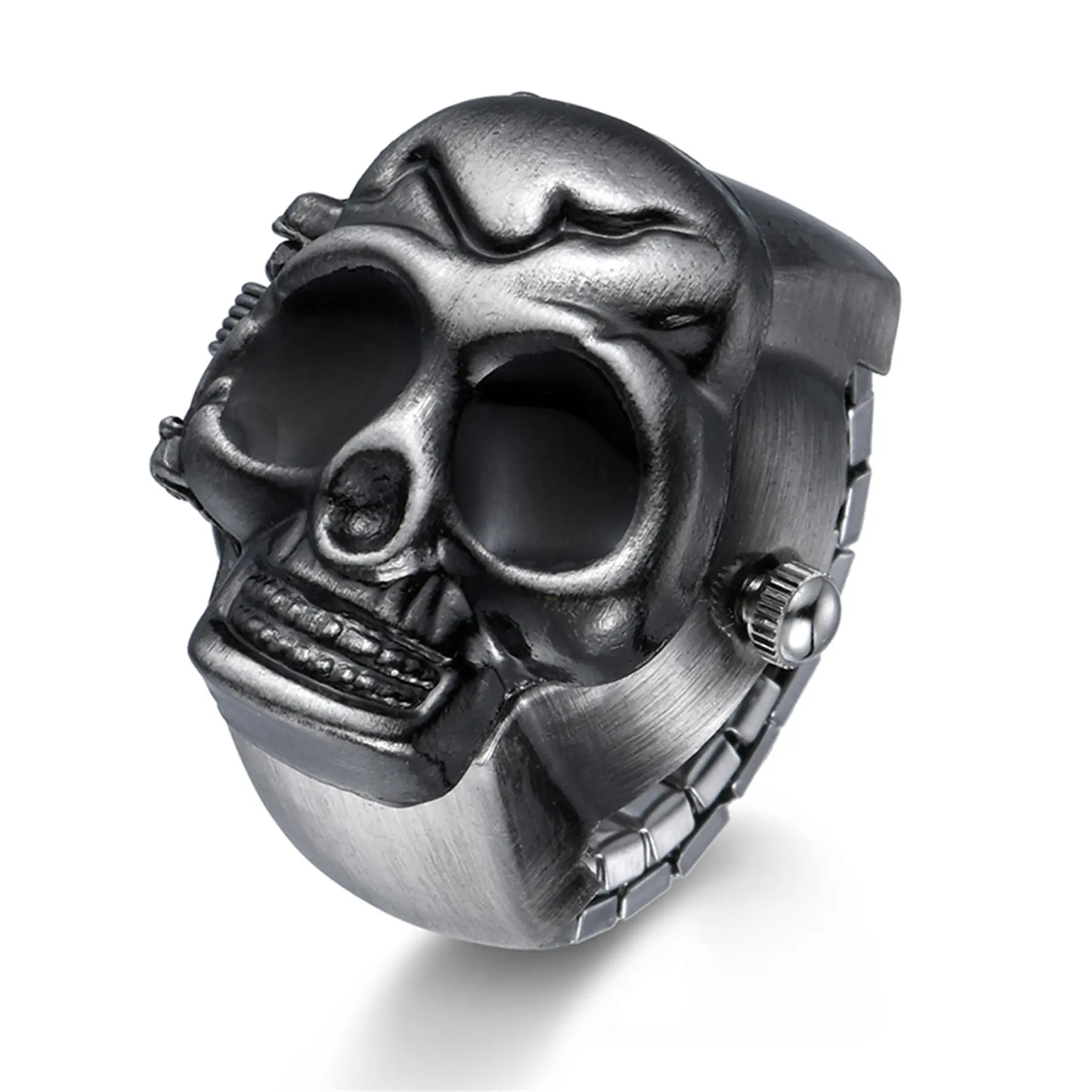OIDEA Gothic Skull Enamel Women's Watch with Antique Black Finish, Vintage Flip-Cover, Quartz Movement, Elastic Adjustable Band, 1Atm Splash Resistant, Halloween Gift, Striking Novelty Gift, Halloween Gifts, 1Atm Splash-Resistant Construction