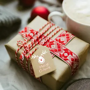 100Pcs Christmas Kraft Paper Gift Tags with Ribbon, Xmas Holiday Present Wrap Card for Christmas Party Favor