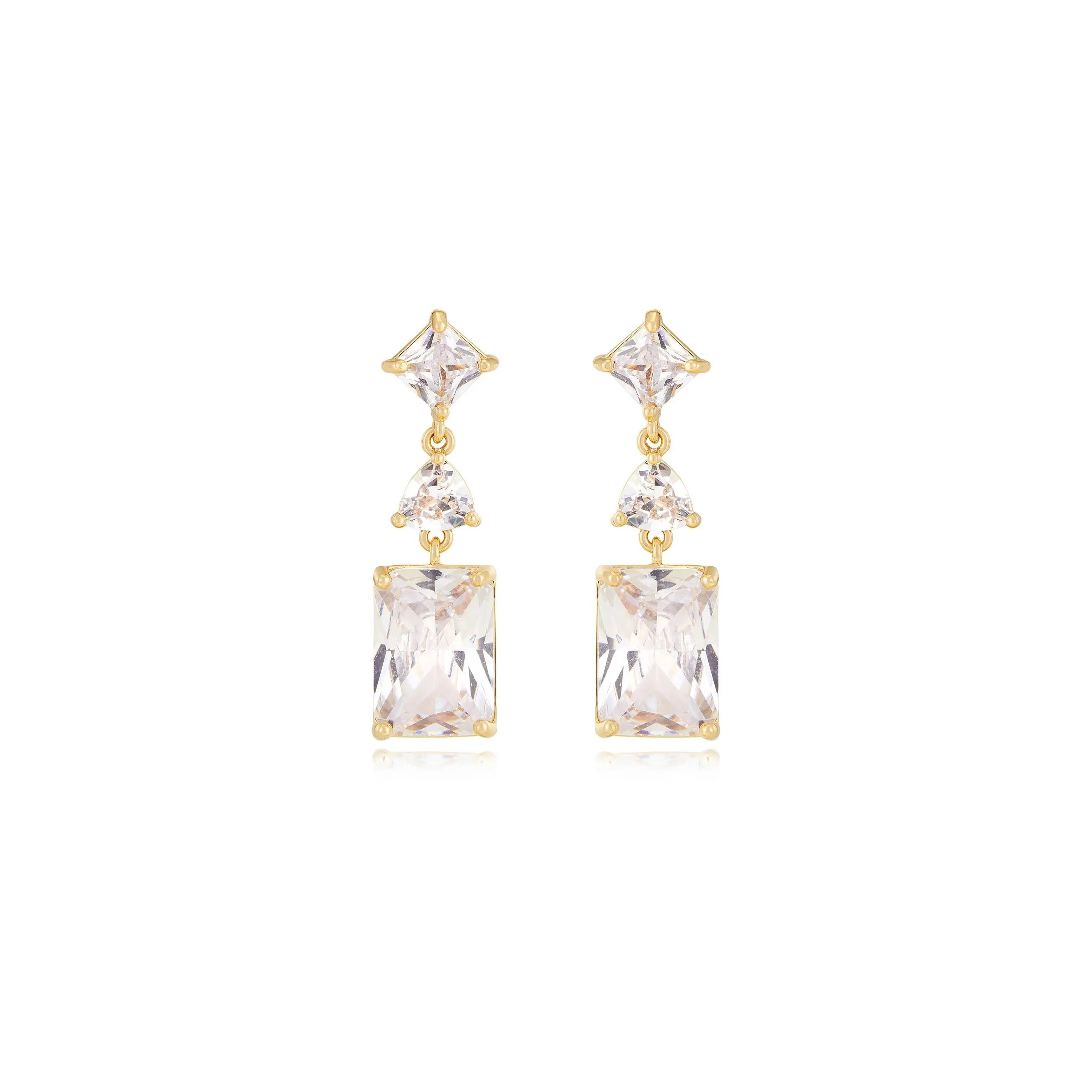 Reflective Crystal Dangle Earrings – 18K Gold Plated, CZ Drop Earrings, Elegant Minimalist Jewelry for Women