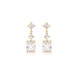 Reflective Crystal Dangle Earrings – 18K Gold Plated, CZ Drop Earrings, Elegant Minimalist Jewelry for Women