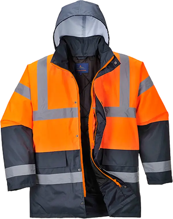 Portwest US467ONR6XL Hi-Vis Contrast Traffic Jacket - 6XL - Orange & - Navy