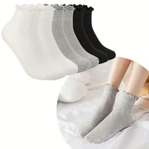 6 Pairs Women's Ruffle Socks Cute Ankle Socks Super Soft Breathable Cool Frilly Socks For Mary Jane Shoes