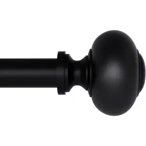 Black Curtain Rod 48"-86" for windows 1 Pack with Round Finials, 1" Diameter Rod Decorative Round Finials Adjustable Telescoping Black Drapery Rods of Window