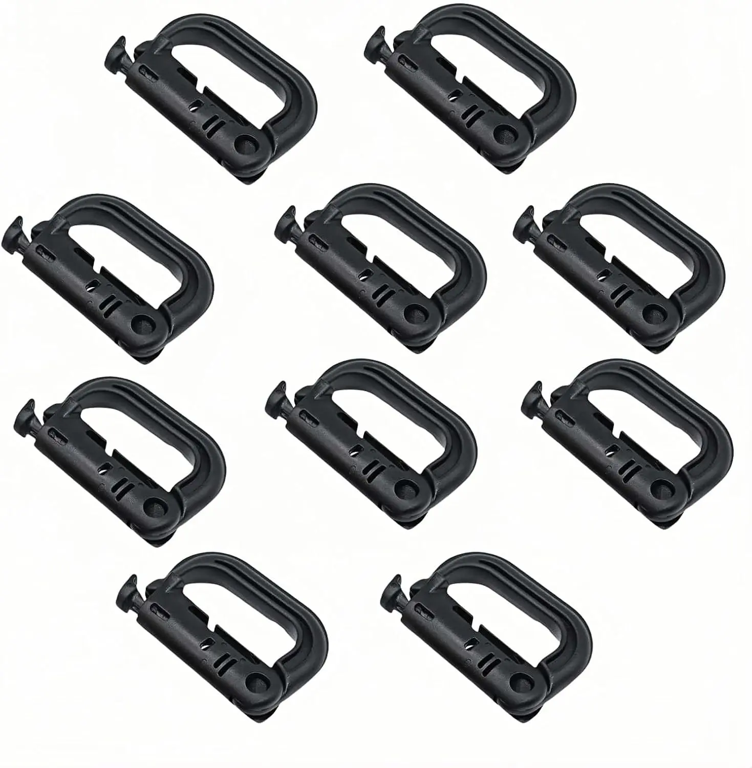 Tactical Rope Carabiner 10-Pack, Heavy-Duty Reinforced Plastic D-Ring Clips with Quick Release for Outdoor Gear, MOLLE Compatible, Work Bags, D-Ring Carabiners