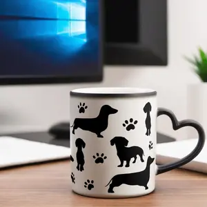 Wiener Dog Coffee Mug, Sausage Dog Heart-Shaped Handle Color Changing Mug, Valentine's Day gift, birthday gift, Perfect Gift for Pets Lovers