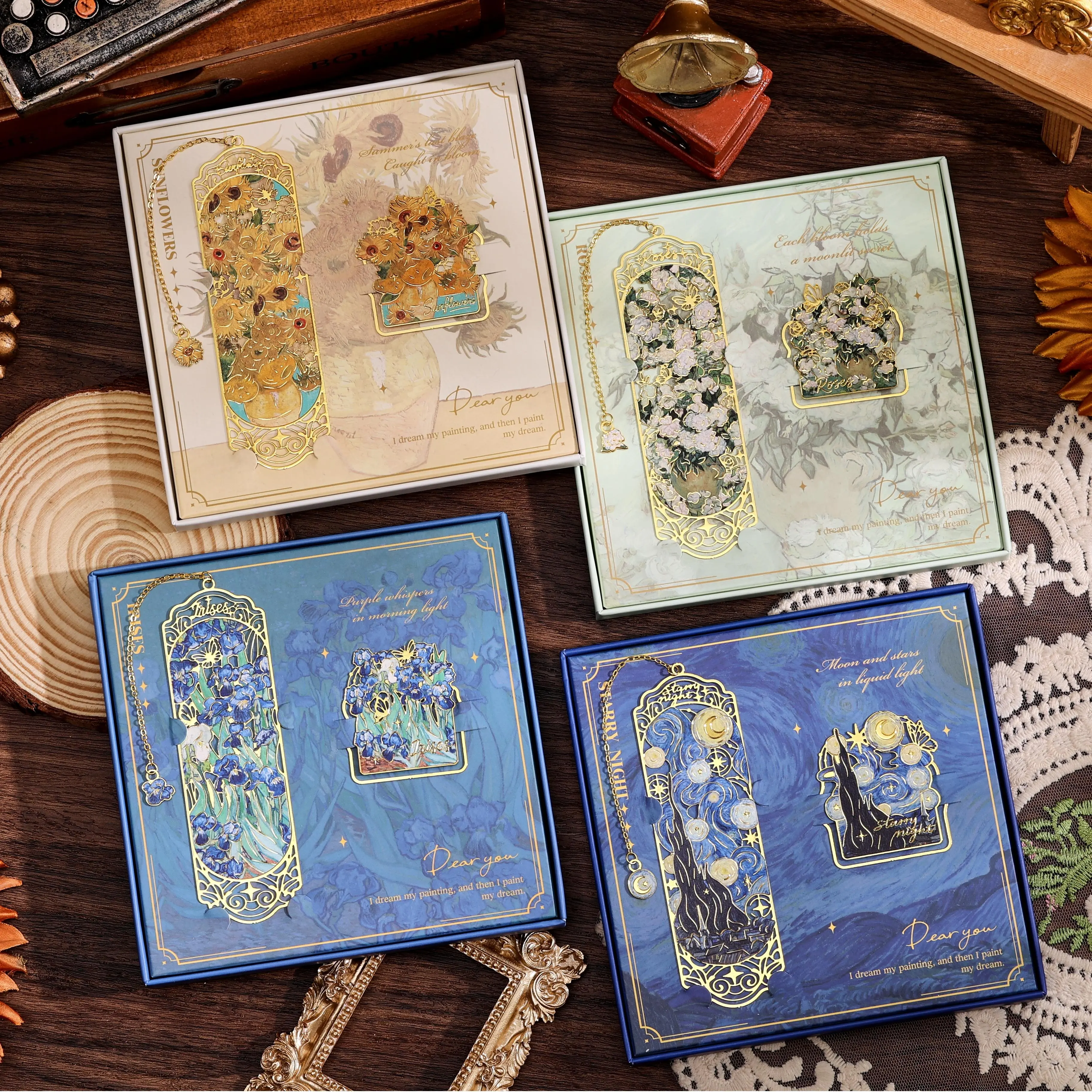 Luxury Metal Floral Bookmark & Book Clip Gift Set - Oil Painting Themed Roses, Tassel Decor, Set Includes 1 Bookmark with Pendant + 1 Book Clip, Versatile Use Elegant Gift Box for Teens