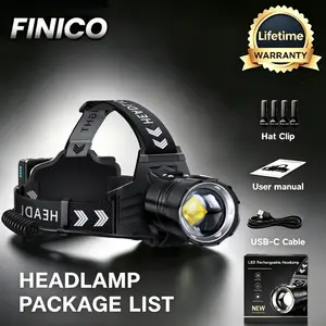 FINICO Rechargeable LED Headlamp 99,000 High Lumens, Ultra-Bright Headlamp with 95-hour Runtime, Zoomable Beam, IPX7 Waterproof, 12 Lighting Modes & 125° Adjustable Design (Red & White Light)