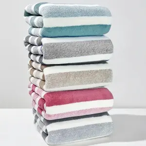 Striped Pattern Bath Towel Sets, 5 Counts/set Soft Absorbent Microfiber Blanket Towel, Quick Drying Towel for Bathroom, Hotel, Salon, Spa, Gym, Home Goods, Super Absorbent Towel, Lightweight Soft Towel