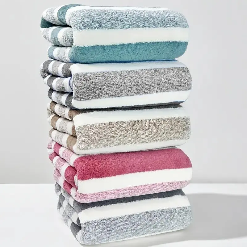 Striped Pattern Bath Towel Sets, 5 Counts/set Soft Absorbent Microfiber Blanket Towel, Quick Drying Towel for Bathroom, Hotel, Salon, Spa, Gym, Home Goods, Super Absorbent Towel, Lightweight Soft Towel