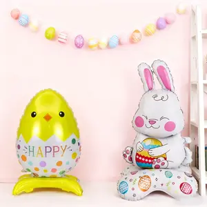 Standing Easter Egg Bunny Balloons, Balloon Animals, 2/4pcs Birthday Party Decorations, Festive Indoor Atmosphere Background, Photo Props, Balloon Party Supplies