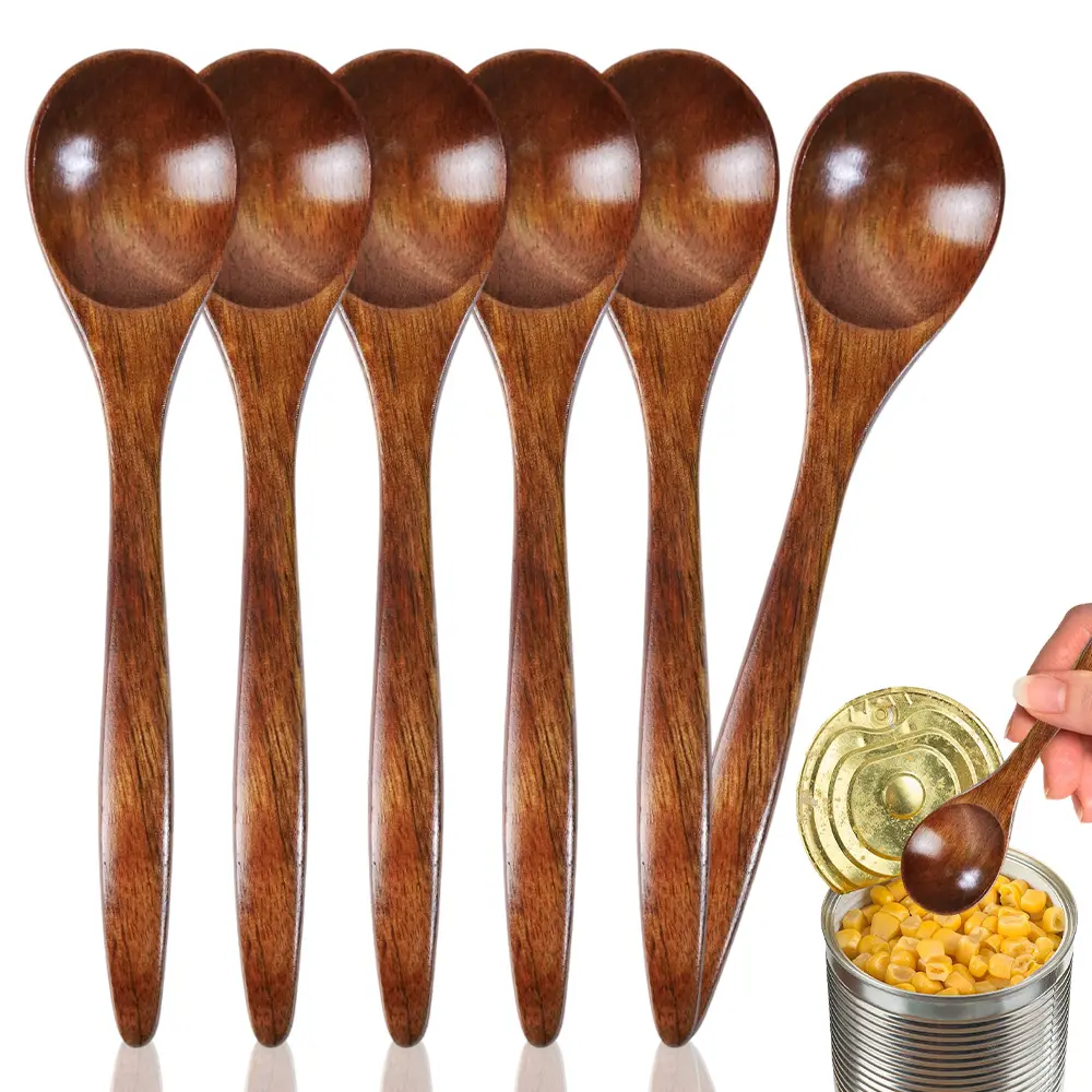 6 Packs Small Wooden Teaspoon, Serving Wooden Utensils For Cooking, Condiments, Honey, Spoons For Daily Use
