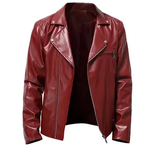 High Quality 2025 Men's Leather Jacket with Turn-down Collar, Short Casual Men's Motorcycle Coat
