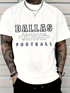 Plain White Tee Featuring DALLAS FOOTBALL Lettering, Perfect for Both Athletic And Casual Settings, Plus Size
