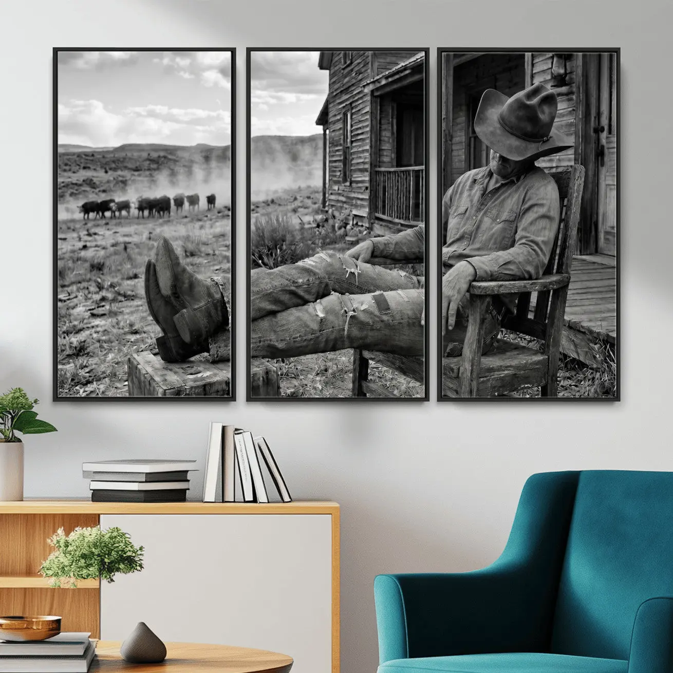 Vintage Sleeping Cowboy Wall Art Canvas Print - Contemporary Minimalist Decorative Western Home Decor, Easy-Install Long-Lasting Multi-Size Artwork for Room