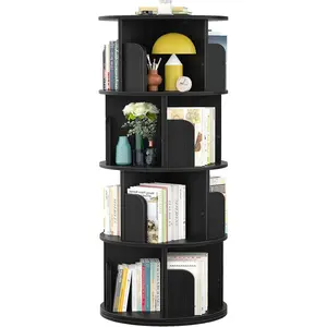 Rotating Bookshelf, 360 Revolving Bookshelf Tower for Small Space, 4 Tier Floor Standing Bookcase Storage Rack, Wood Narrow Book Shelf Organizer for Bedroom, Living Room, Study Room, Black