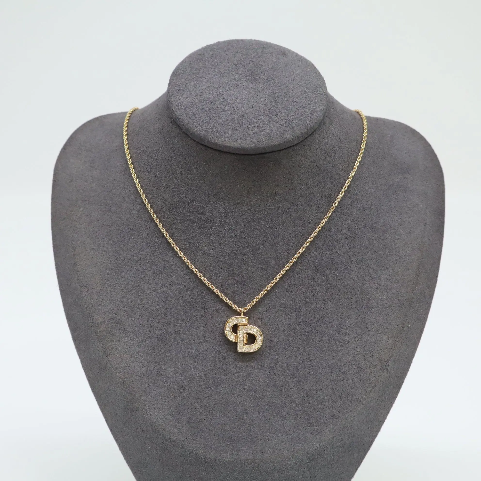 Pre-owned Dior Vintage Crystal Asymmetric CD Pendant Necklace W21753