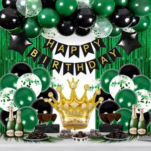 Green Happy Birthday Decorations for Men with Happy Birthday Banner, Fringe Curtains, Star Foil Balloons,Balloon Kits for 21st,25th 27th 30th 35th 40 50 60th Birthday Decorations