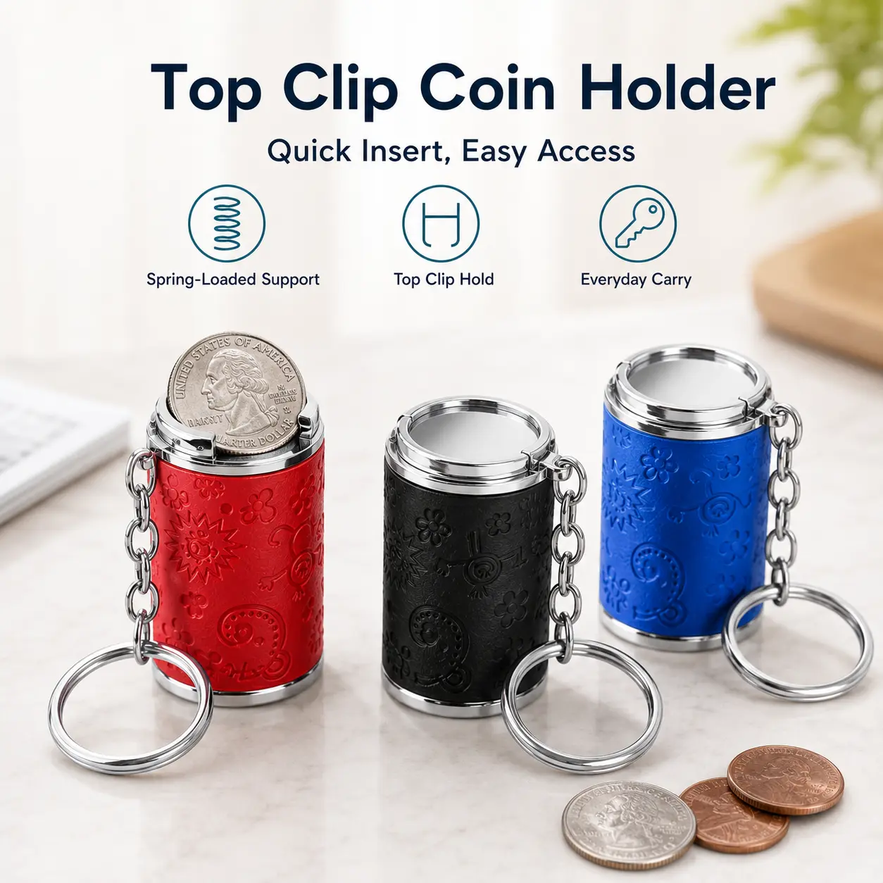 Unisex Pocket-Sized 2-in-1 Mini Coin Holder Keychain - Fidget Toy with Snap Closure, Keeps Loose Coins Tidy in 1 Spot, for Travel Carry & Small Gifts, Portable Daily Carry Storage Case, Keeps Loose Coins Tidy In One Spot