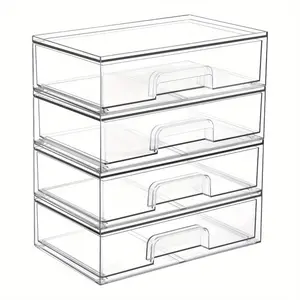 1Pcs Clear Stackable Plastic Storage Box Multi Grid Office Supplies Notebook Stationery Organizer Durable Space Saving Home Desk Shelf Modern Transparent Design Easy View Desktop Drawer Storage Desk Tidy Work Organizer