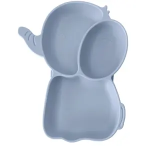 Ola Elephant Feeding Plate| 100% Silicone | Divided Plates |Suction Plates for Baby| Dusty blue