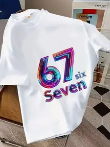 Boys' Casual Summer Short Sleeve T-Shirt, Tech Number Pattern Design, Loose-Fitting Tee, Outdoor Wear, Best Selling