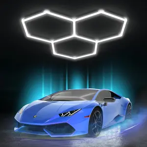 Hexagon Garage Lights 96W 11520LM, 6500K Ultra-Bright Hexagon LED Lights for Garage, 3 Grid Systems Honeycomb Hexagon Ceiling Light for Garage, Basement, Car Detailing, Gaming Room