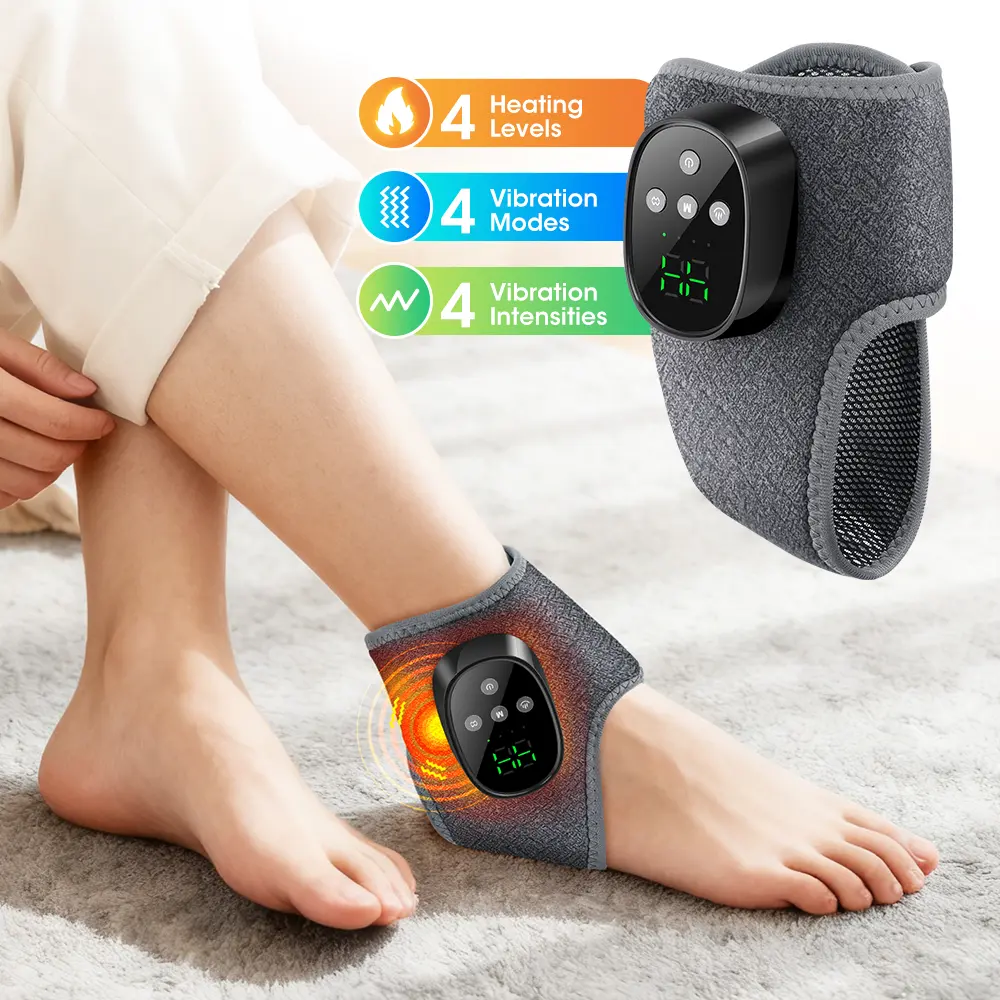 Electric Ankle Heating Massager Hot Compress Vibration Foot Ankle Massager 4 Heating Levels 4 Modes 4 Intensities Ankle Joint Brace Wrap Foot Warmer Joint Sprain Protection Cordless Ankle Heating Pad