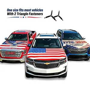 USA Flag Car Hood Cover with Dual Triangle Fasteners, Universal Automotive Exterior Decor, Patriotic Vehicle Hood Decoration for Trucks, SUVs, Sedans, Holiday Decor for Memorial Day & 4th of July, Stylish Auto Accessories