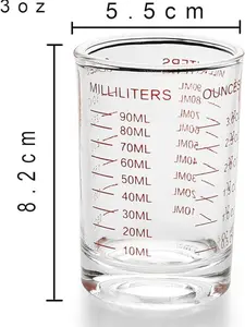1 PACK Measuring Cup Shot Glass 3 Ounce/90ML Liquid Heavy Glass Red Scale